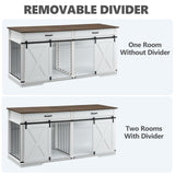 72.5" Extra Large Furniture Style Double Dog Crates for Large Breeds, XXL Wooden Dog Kennel Furniture with Drawers, Divider, Water Resistant & Barn Door for 2 Dogs, White EDYO LIVING