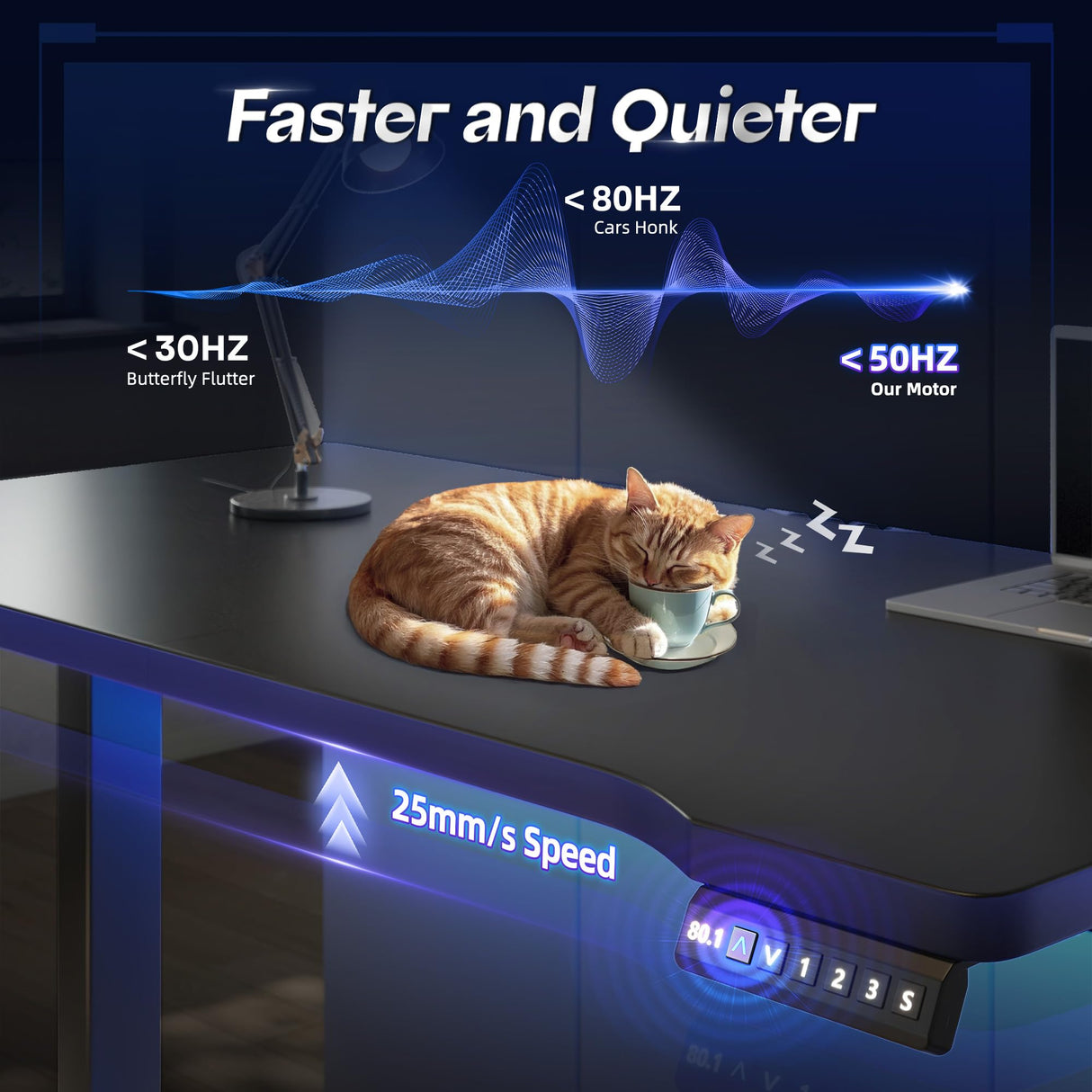 EnHomee Electric Gaming Standing Desk with LED Lights,48 x 24 Inch Height Adjustable Computer Desk with 3 Memory Preset,Gaming Sit Stand Desk with Storage Side Pocket and Cable Management,Black EnHomee