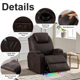 AHMED Power Recliner Chair with Vibration Massage & Heat for Adults, Faux Leather Home Theater Seating with Cup Holders/LED Lights/USB Ports/Side Pockets for Living Room, Brown AHMED