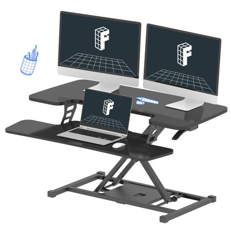 FLEXISPOT 36-inch Standing Desk Converter Height Adjustable Sit to Stand Up Workstation, Dual Monitor and Laptop Riser with Wide Keyboard Tray, Black FLEXISPOT