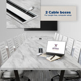 ahliss Sturdy Conference Table with Cable Management Grommets Modern Rectangle Office Meeting Table with Wood Tabletop and Metal Frame & Legs- Easy Assembly Boardroom Table (White Marble, 12 Foot) ahliss