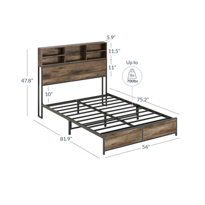 BELLEZE Riviera Full Size Bed Frame with Storage Headboard, RGB LED Light and Fast Charging Station - WoodArtSupply