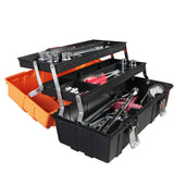 Torin 17-Inch Plastic Tool Box,3-Tiers Multi-Function Storage Portable Toolbox Organizer, Black/Orange ATRJH-3430T Torin