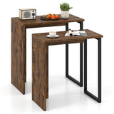 Giantex Nesting Coffee Table Set of 2, Rectangular Stackable Side Tables with Sturdy Metal Frames, Modern Nesting End Tables for Living Room, Bedroom, Rustic Brown Giantex