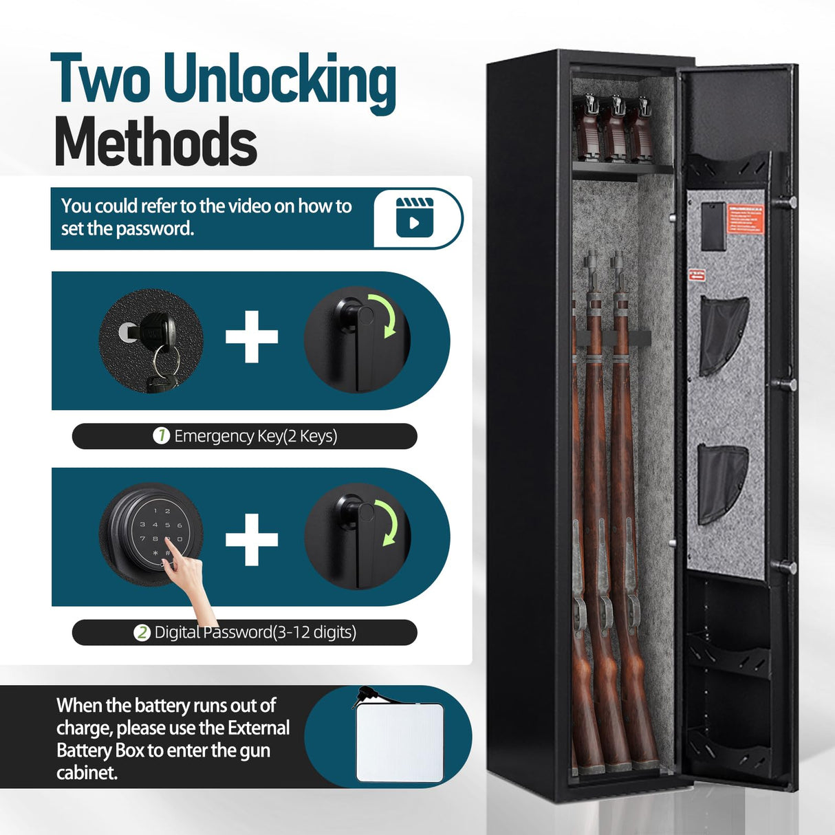 Xyvaly 5 Gun Safe,Gun Safe for Rifles and Pistols,Electronic Rifle Safe,Gun Cabinet for Home Rifle and Pistols,Gun Cabinet with Removable Shelf and Gun Rack (5-Gun Safe Assembled) Xyvaly