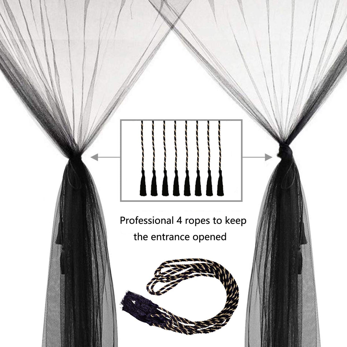 Comtelek Elegant Bed Canopy Mosquito Net Set, Four Corner Post Curtains, Stick Hook &Profession Rope, Screen Netting, Full/Queen/King/Black Comtelek