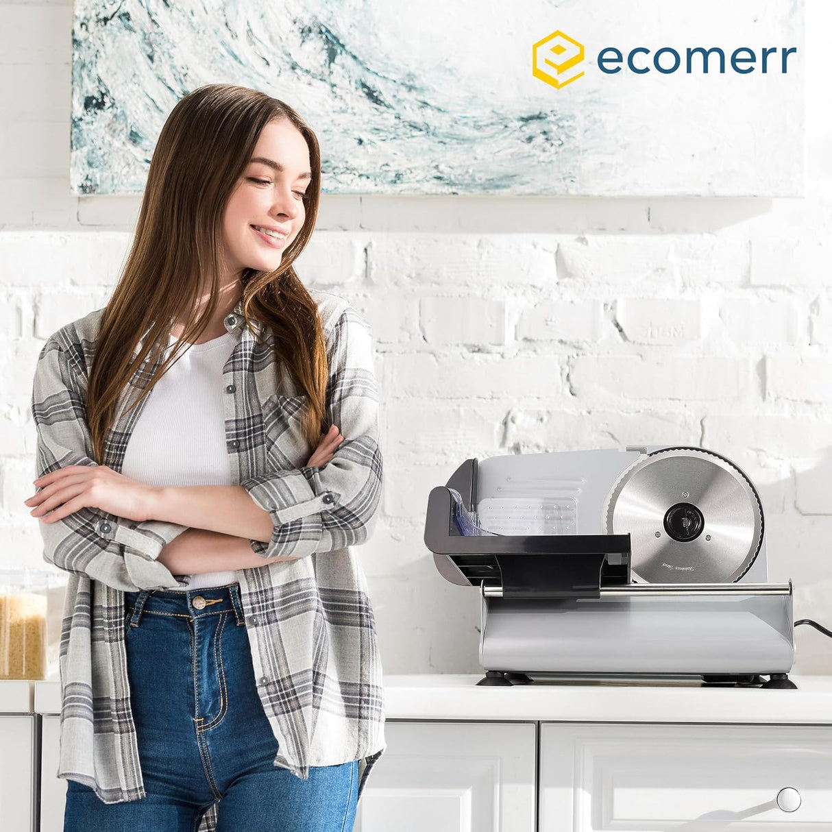 Meat Slicer, 200W Powerful Electric Food Slicer-Deli Meat Slicer Machine for Home Use for, Cheese, Bread, Vegetables-2 Round 7.5" Stainless Steel Blade, Child Lock Protection & Adjustable Thickness Ecomerr