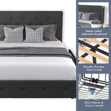 Allewie Dark Grey Upholstered Queen Size Platform Bed Frame with 4 Storage Drawers and Adjustable Headboard Allewie