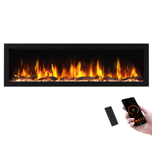 PuraFlame Bernice 60 Inch Smart Linear Electric Fireplace - Clean Hidden Vent Design, Flame with 9 Colors, Recessed in-Wall or Wall-Mount or Free Standing, Compatible with Alexa and Google Assistant