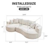 Opiesit 124" Oversized Boneless Couches for Living Room, Sectional Curved Sofa with 7 Pillows, L-Shape Boneless Couch with Deep Seat, High-Density Memory Foam, No Assembly Required, Chenille (White) Opiesit