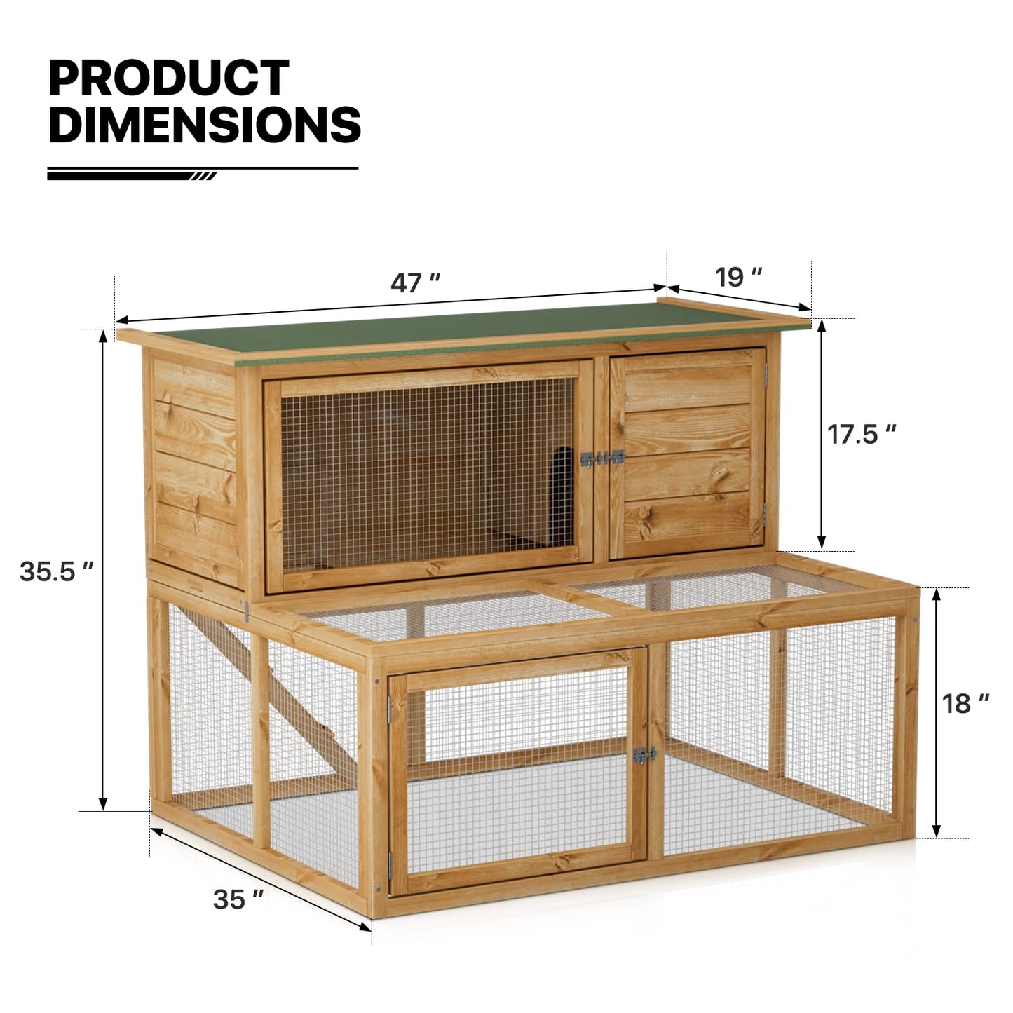 MoNiBloom 2-Level Chicken Coop with Run and Ventilated Wood Hen House - Spacious 47 x 35 x 35.5 inches Small Animal House with Removable Tray, Ramp, and Asphalt Roof for Hens, Quail, and Bunn - WoodArtSupply