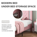 King Size Bed Frame, Faux Leather Upholstered Bed with Diamond Tufted Headboard, Modern King Size Bed with Wooden Slats Support, No Box Spring Required, Easy Assembly, Pink BarnFurin