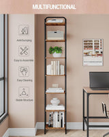 Hzuaneri Bookcase Bookshelf, Narrow Book Shelf, Industrial Corner Shelf Storage Organizer, Slim Shelving Unit for Home Office, Living Room, Bedroom, Kitchen, 7-Tier Rustic Brown and Black BC24701B Hzuaneri