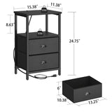 sthmec Nightstand with Charging Station, LED Night Stand Set 2, Bedside Table End Table Set of 2, Bedroom Table with 2 Fabric Drawers PU Finish, 3-Tier Storage Side Table for Bedroom,Black sthmec
