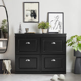 Haotian Modern Black Freestanding Shoe Cabinet with 4 Flip Drawers, 8 Levels, W41.3 x D9.5 H32.7 in., Entryway Shoe Organizer Haotian