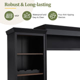 LUMISOL 4-Piece Farmhouse Entertainment Wall Unit Set for TVs up to 70", TV Stand with Bookshelves and 4 Drawers, Large Media Console with Wine Rack and Adjustable Shelves, for Living Room, Black LUMISOL