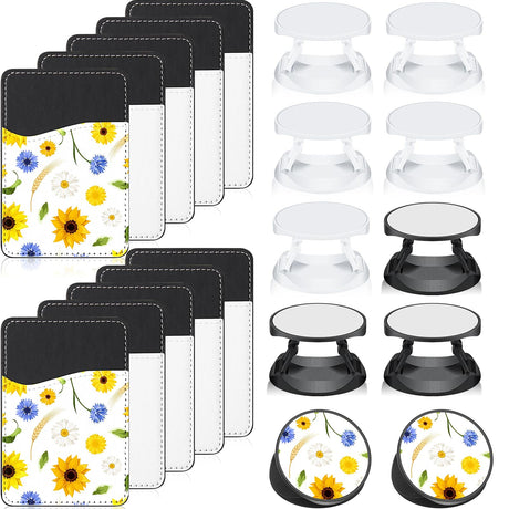 Frienda 10 Pieces Sublimation Blank Phone Wallet PU Leather Card Holder Pocket Adhesive Cell Phone Case Holder with 10 Pieces Collapsible Sublimation Phone Holders for Back of Most Smartphones Frienda
