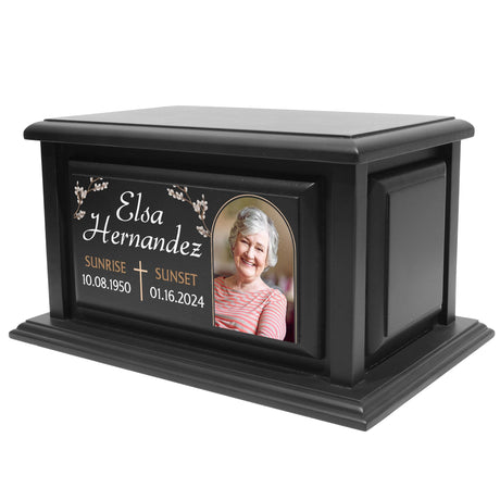 Personalized Solid Wood Human Urns for Ashes 250lbs, Custom Urn Box for Human Ashes, Large Burial and Cremation Urns for Ashes, Black Wood Color (Design 10) Basic Fundamentals