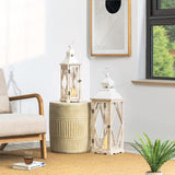 Glitzhome Large Farmhouse Wooden Metal Lantern Set of 2, 28.74" H/20.47" H Rustic Decorative Floor Candle Lanterns, Distressed Hanging Lanterns for Home Décor White (No Glass) Glitzhome