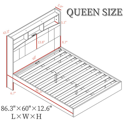 EDWZK Queen Velvet Floating Bed Frame with RGB LED Lights and Charging Station - WoodArtSupply