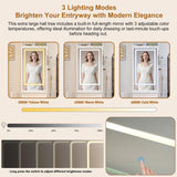 chartustriable 86.6" Wide Extra Large Farmhouse Hall Tree with 3-Color LED Mirror, Entryway Bench with Bench and Shoe Storage, Shoe Shelves,Umbrella Holder, Mudroom Hallway Storage Cabinet chartustriable