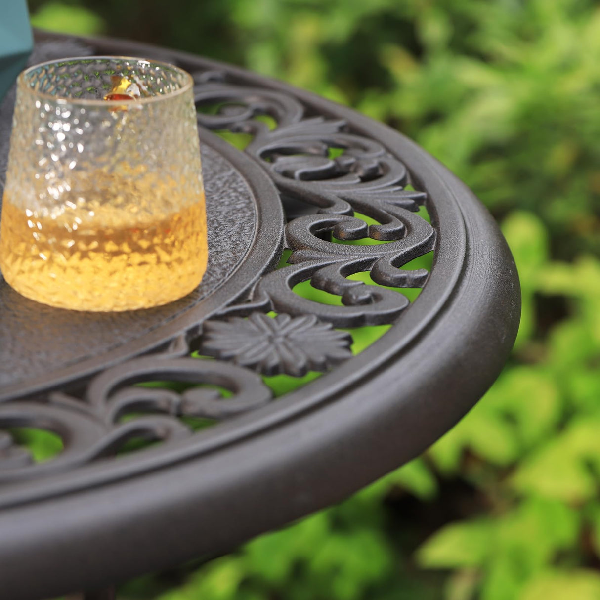 PHI VILLA 32" Cast Aluminum Patio Bar Table, 41" Height High Top Outdoor Table, Pub Height Bistro Round Table for Paito Lawn Garden, Brown PHI VILLA