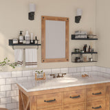 PopiShelves Bathroom Shelves Over Toilet for Wall, Floating Shelves with Storage Basket Paper Holer for Kitchen Living Room, Bedroom & Classroom, Set of 3 (Black) PopiShelves