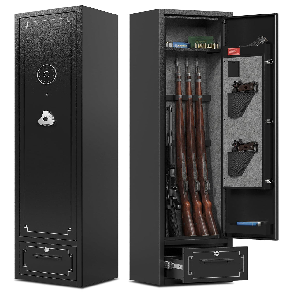KAER 5-6 Gun Safe,Gun Safes for Rifle and Pistols,Gun Cabinets,Rifle Safe,Gun Safes for Rifle and Shotguns,Gun Safes & Cabinets with Drawer,Indoor Gun Rack,Removable Shelf (L) KAER