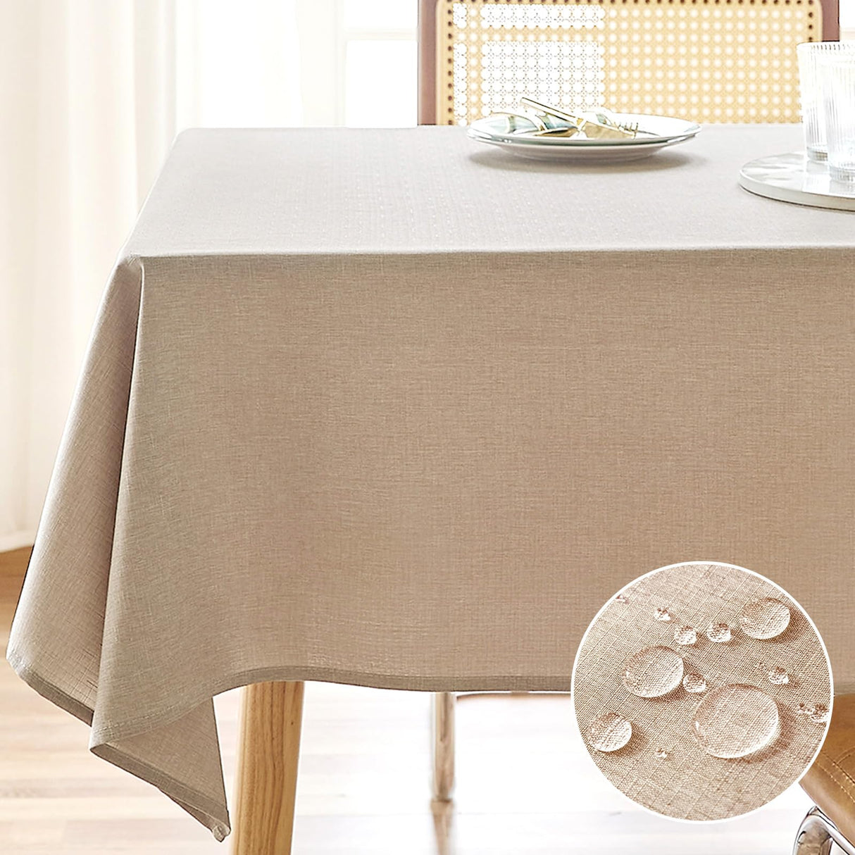 AUSSPVOCT Textured Linen Tablecloth Rectangle 52x70 Waterproof Spill-Proof Wipeable Table Cloth Wrinkle Free Linen Dining Table Cover for Birthday Farmhouse Spring Tablecloths Up to 36‘'X54'' AUSSPVOCT