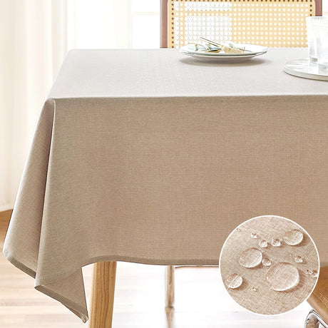 AUSSPVOCT Textured Linen Tablecloth Rectangle 52x70 Waterproof Spill-Proof Wipeable Table Cloth Wrinkle Free Linen Dining Table Cover for Birthday Farmhouse Spring Tablecloths Up to 36‘'X54'' AUSSPVOCT