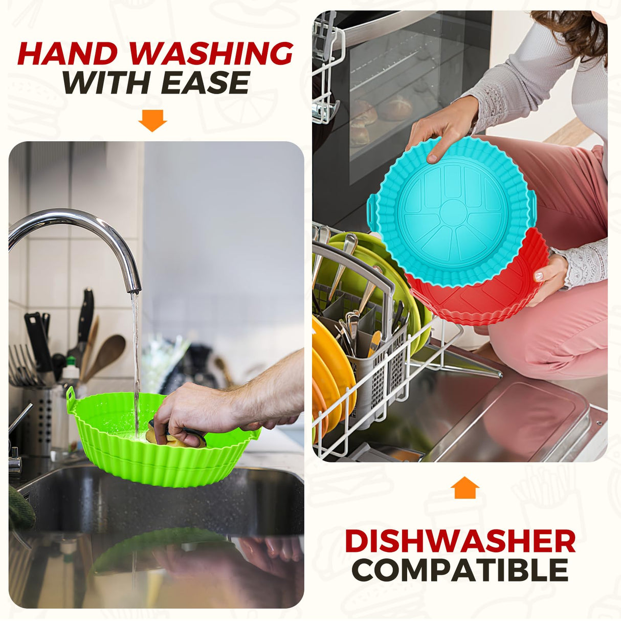 Buauty 3 Pack Air Fryer Silicone Liners 8inch Air Fryer Silicone Pot Reusable Food Grade Silicone Airfryer Liners Baking Basket Accessories Replacement of Flammable Disposable Parchment Paper Buauty