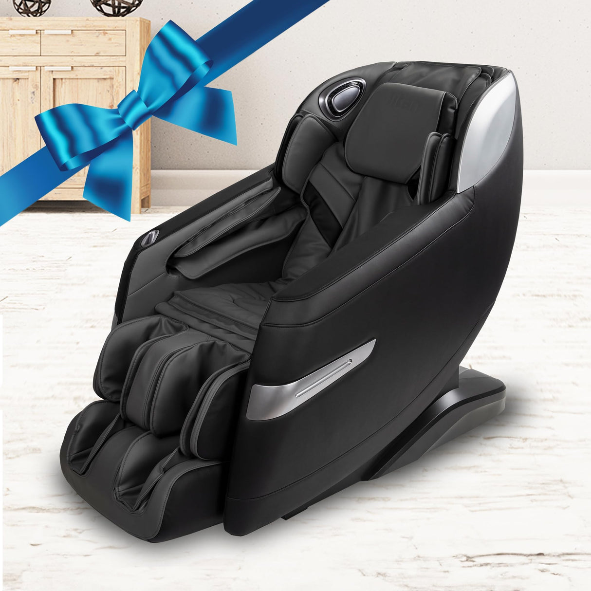 Osaki Titan Quantum Black Massage Chair with 3D SL-Track Rollers, 3 Step Zero Gravity, Full Body Airbag Massage, Intelligent Voice Control, Back & Calf Heat and Foot Roller Massage Osaki