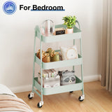 DUMOS 3 Tier Metal Rolling Storage Cart with Lockable Wheels, Mobile Shelving Unit Utility Rolling Organizer for Office, Bathroom, Kitchen, Laundry Room & Narrow Places, Green DUMOS