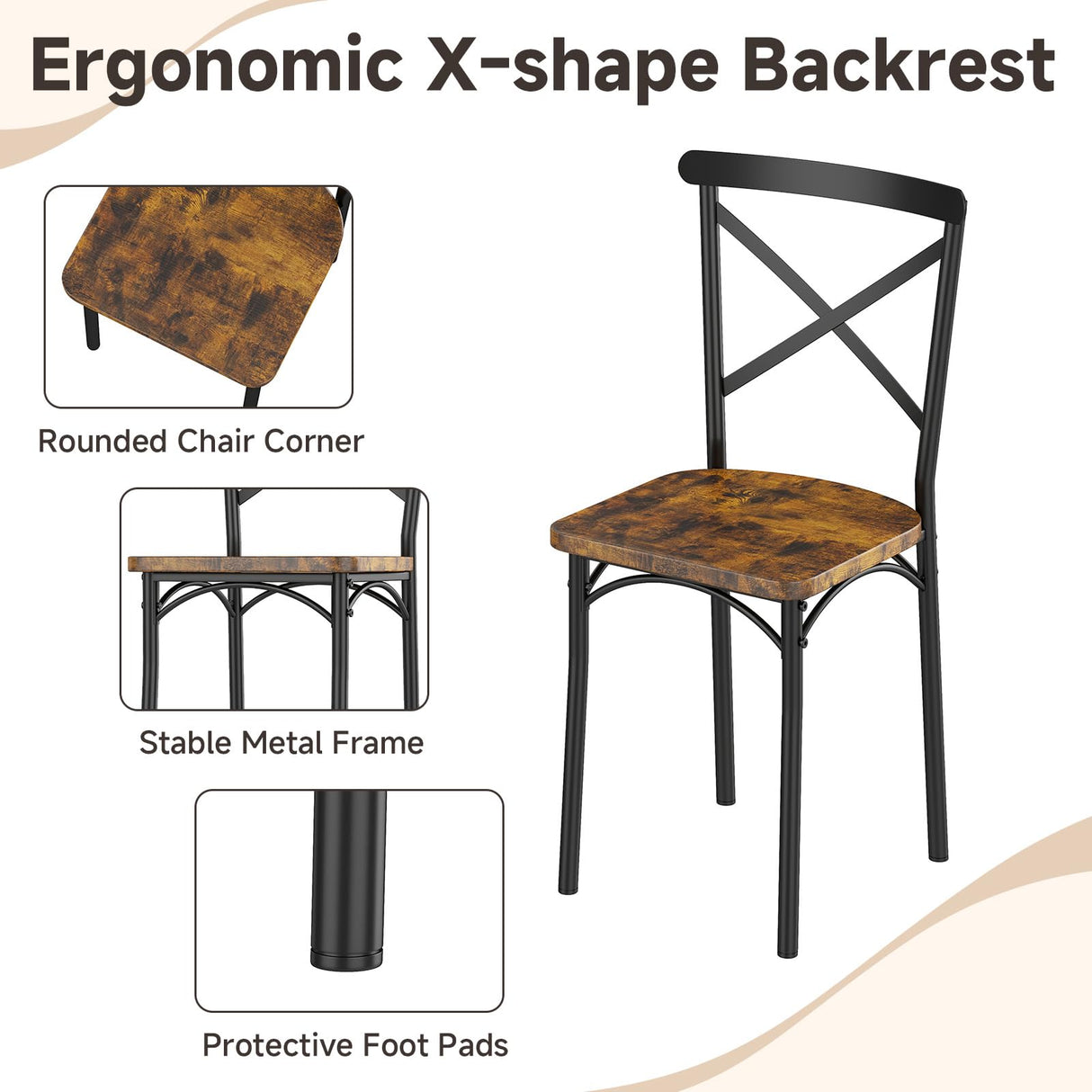 Zevemomo 7-Piece Dining Table with Chairs Set, Rectangular Metal Frame Table with 6 Chairs, Modern Table Furniture Set for Kitchen, Dining Room and Living Room, Brown Zevemomo