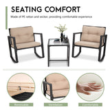 FDW Wicker Patio Furniture Outdoor Bistro Set, Rocking Chair, 3 Piece, Rattan Conversation Set for Backyard Porch Poolside Lawn with Coffee Table,Black FDW