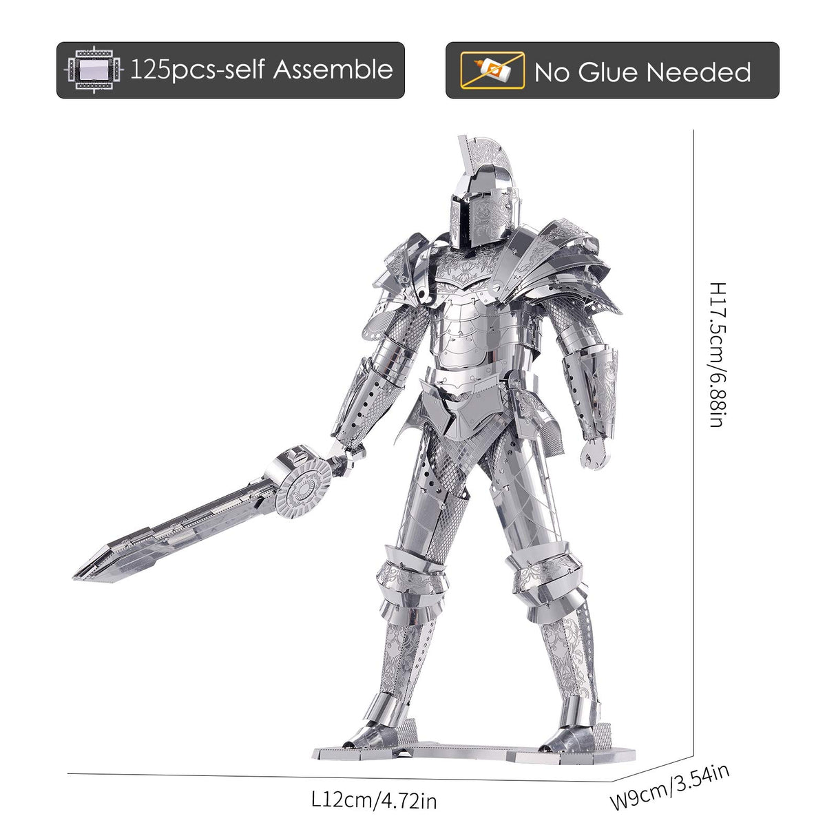 Piececool 3D Metal Puzzles for Adults DIY Mecha Model Kits Building Blocks, Black Knight 3D Figure Model kit Brain Teaser Puzzle Fidget Toys Hobbies for Men, Great Birthday Gifts -125 Pcs Piececool