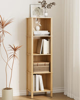 Apetaccat Book Shelf, Modern 4-Tier Bookcase, Open Storage Bookshelf, 11 × 14.2 × 50.4 Inches, Small Narrow Bookshelves for Living Room, Home Office, Bedroom, Natural Apetaccat