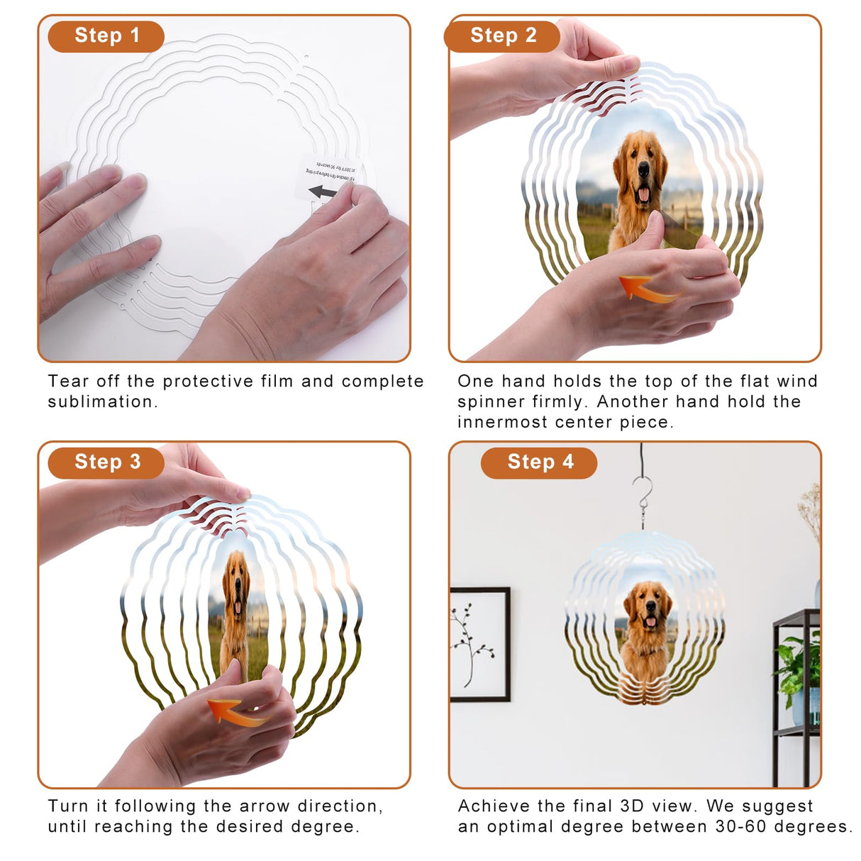 Remiawy Sublimation Wind Spinner Blanks, 8 Inch 5 Pack 3D Aluminum Metal Hanging Wind Spinners Sublimation Blanks Kinetic Sculpture DIY Crafts for Yard Garden Indoor Outdoor Porch Decoration Round REMIAWY