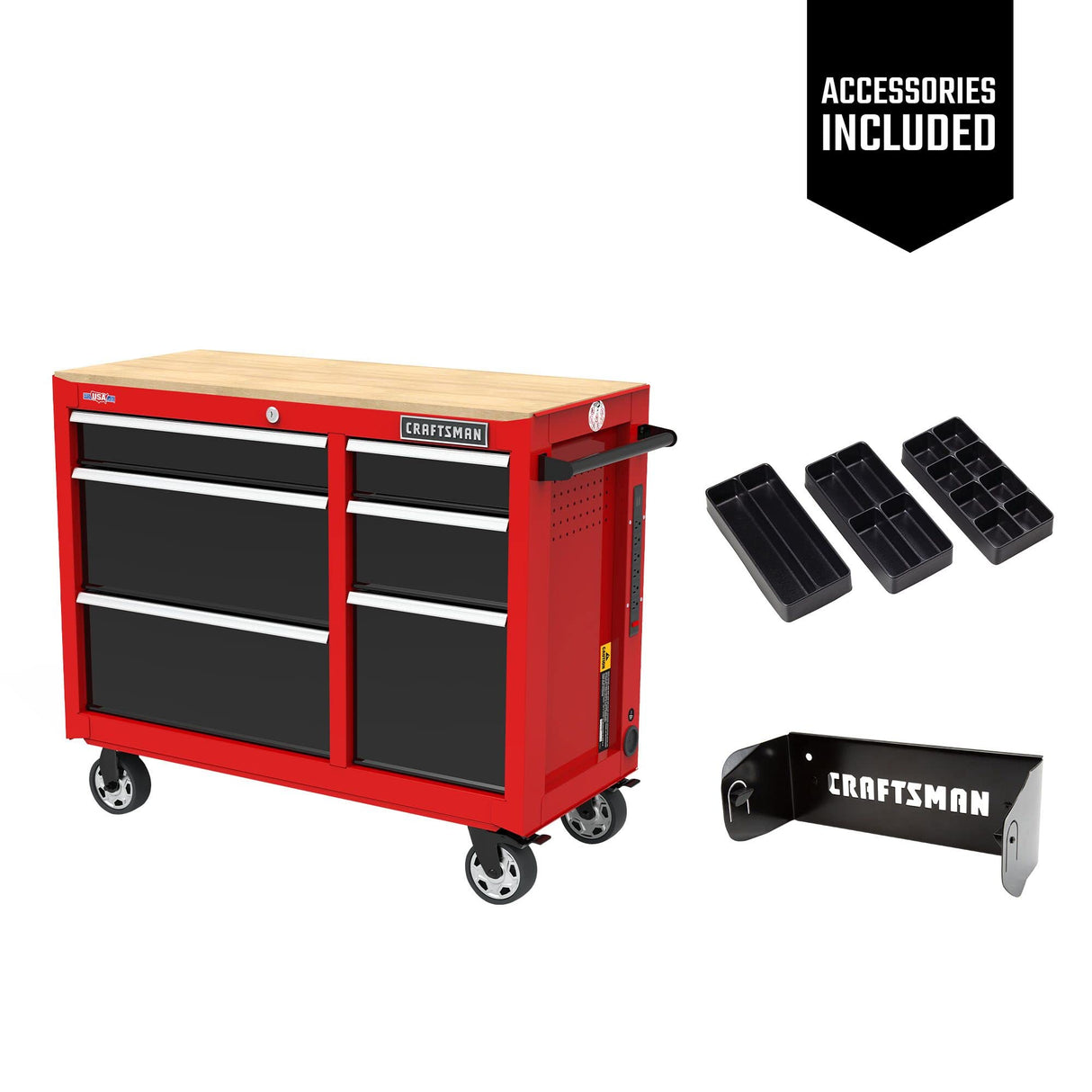 CRAFTSMAN Workbench, Tool Storage, 6-Drawers with Tray and Holder Set, 41-inch, Rolling (CMST34062RB) CRAFTSMAN