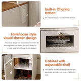 Halitaa Farmhouse Vanity Desk with Mirror and Lights,White Makeup Vanity with 5 Drawers & Hidden Storage,Rustic Large Dressing Table with Charing Station & Shelves for Bedroom Halitaa