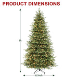 Hykolity 9 ft Prelit Artificial Christmas Tree with 5149 PE&PVC Branch Tips, 600 Warm White LED Lights, Easy Assembly with Metal Stand and Hinged Branches hykolity
