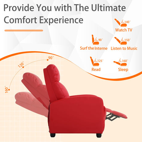 MKDLUFEI Adult Recliner Chair PU Leather Massage Recliner Sofa with Lumbar Support, Push Back, Armrests, Footrest, Adjustable Home Theater Seating for Living Room Home Theater (Black) (Red) MKDLUFEI