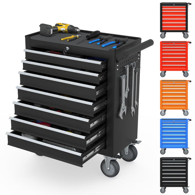 Granper High Capacity 7-Drawer Tool Chest with Wheels, Movable Rolling Tool Chest, Lockable Tool Box with Wheels, Heavy Duty Tool Cabinet for Workshop, Garage, Mechanics and Repair Room (Black)
