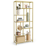VASAGLE Bookshelf, 6-Tier Tall Bookcase, Display Shelf, Plant Stand, 11.8 x 31.5 x 70.9 Inches, Tempered Glass, for Study, Office, Living Room, Bedroom, Kitchen, Metallic Gold ULGT502A01 VASAGLE