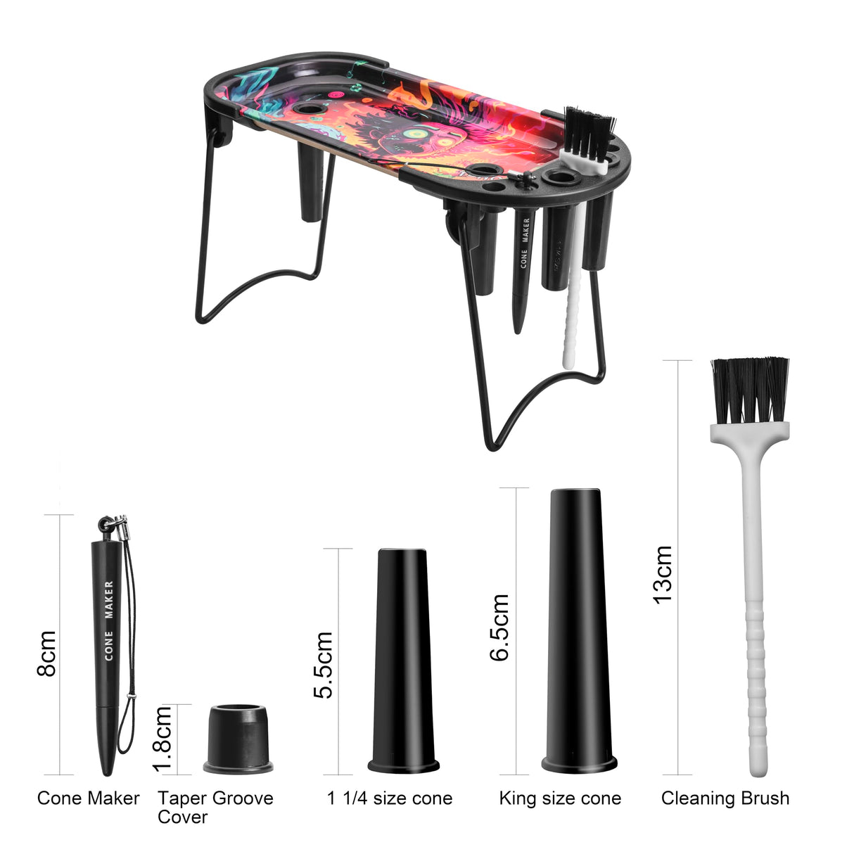 Cone Filler Pre Roll Machine for King Size&1 1/4 Size-Cone Loader Includes Metal Rolling Tray,Foldable Stand, Placement Device & Brush (Black) CYT PRIME DESIGN