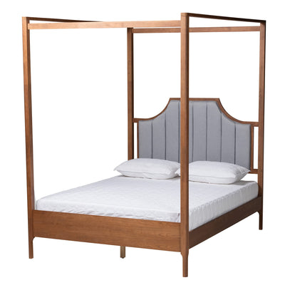 Baxton Studio Dakota Platform Canopy Bed, Queen, Light Grey/Ash Walnut