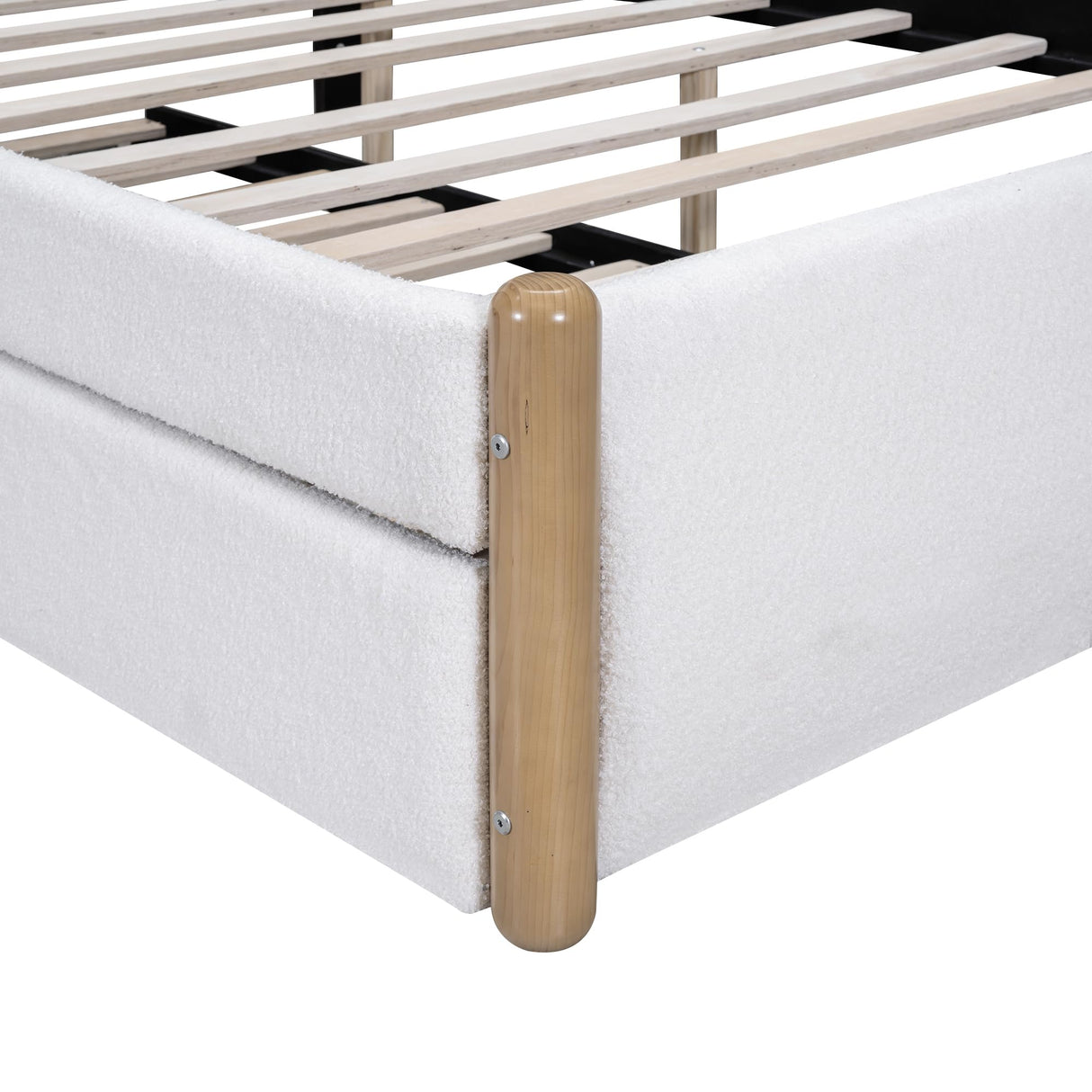Merax Full Size Upholstered Platform Bed with Wood Supporting Feet and Twin Size Trundle, White Merax