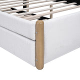 Merax Full Size Upholstered Platform Bed with Wood Supporting Feet and Twin Size Trundle, White Merax