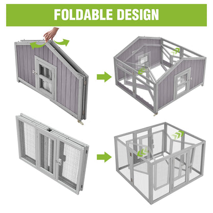 GUTINNEEN Foldable Chicken Coop Super Easy to Assemble Large Hen House Wooden Poultry Cage with Nesting Box and Run - WoodArtSupply