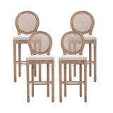 Nrizc Farmhouse Bar Stools Set of 4, French Country BarStools with Solid Wood Frame and Upholstered, Rattan Back Kitchen Bar Stool for Dining Room, Kitchen Nrizc